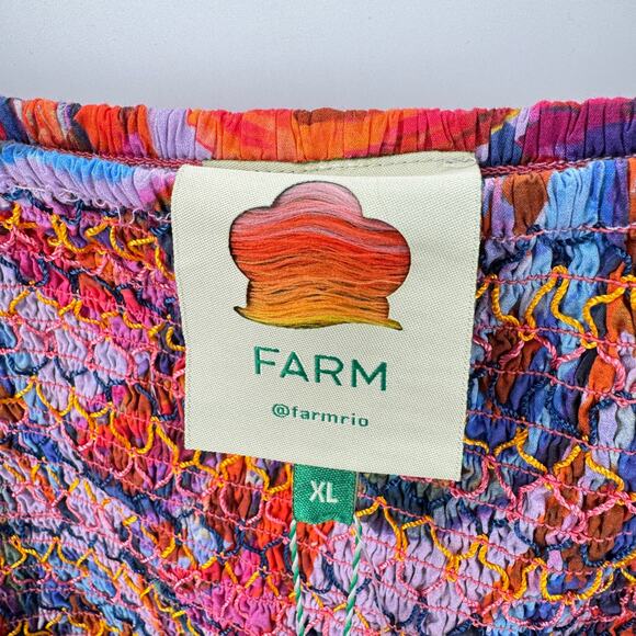 Farm Rio Dress‎ 100% Cotton Bananas Smocked Maxi Women's Size XL Multicolor NWT - Picture 9 of 16